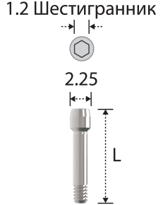 Фиксирующий винт абатментов узких имплантатов, L=10.2 мм, шестигранник 1.1